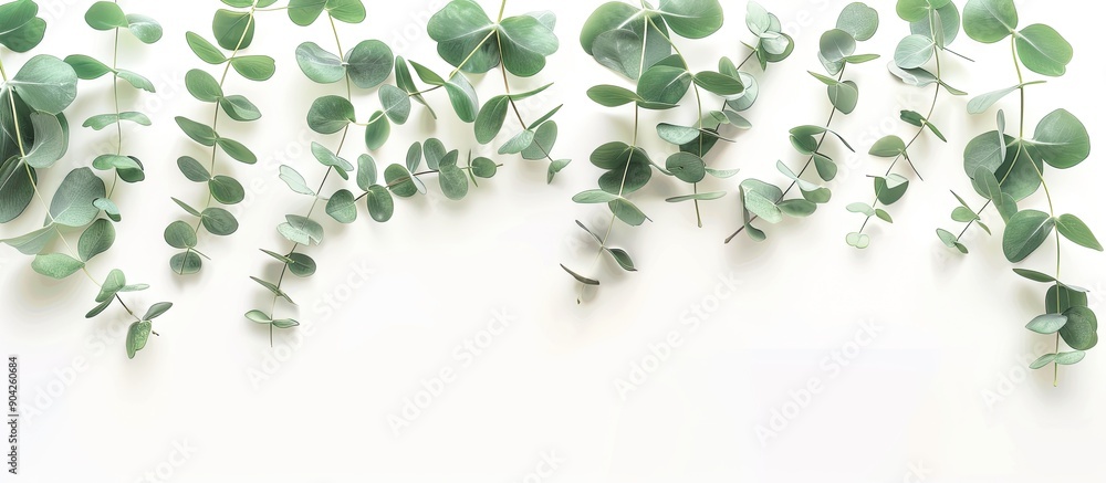 Poster green eucalyptus branch on a clear background for product presentation with cosmetic advertising moc