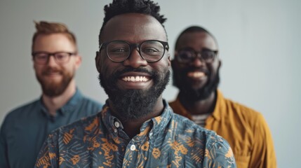 Obraz premium Group of diverse men, each with a story told through their skin, standing confidently in a studio environment