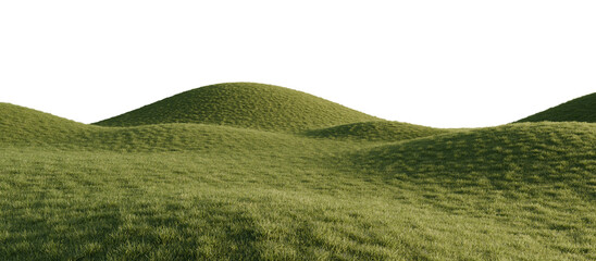 Hills with grass on a transparent background. 3D rendering.	
