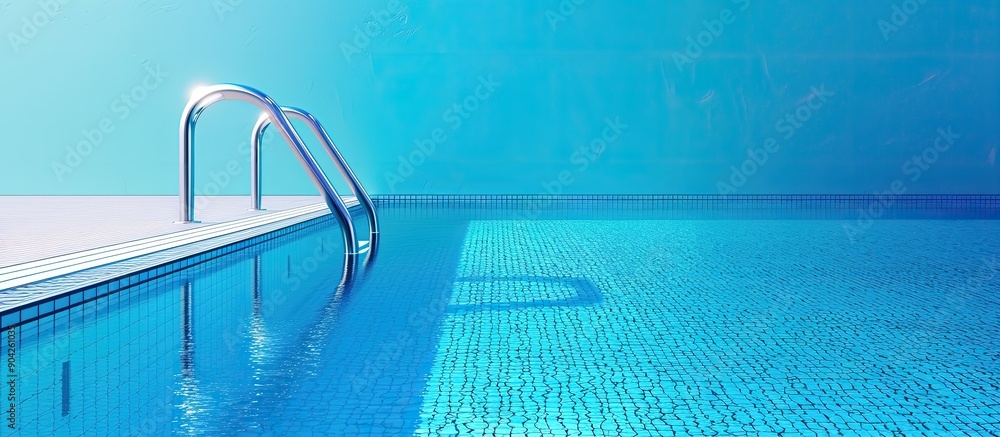 Poster the backdrop features a serene blue swimming pool with ample copy space image