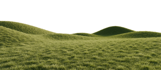 Hills with grass on a transparent background. 3D rendering.	
