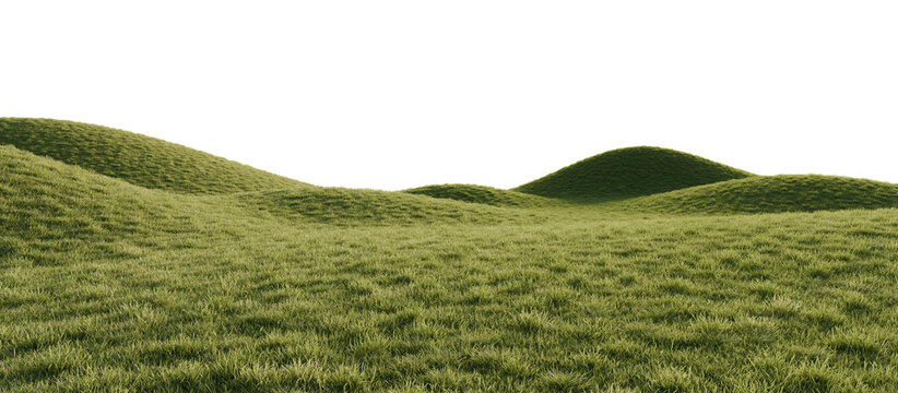 Hills with grass on a transparent background. 3D rendering.	
