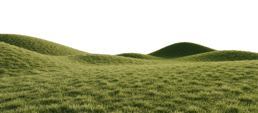 Hills with grass on a transparent background. 3D rendering.	
