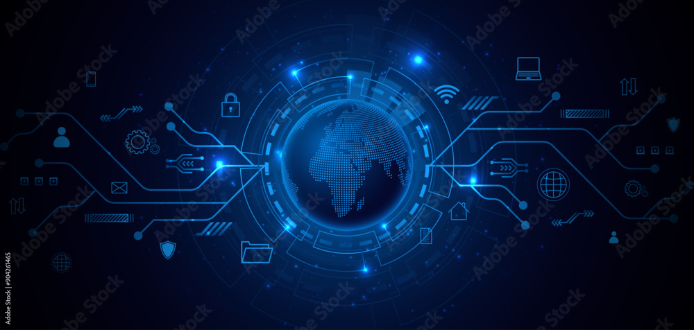 Aufkleber Global connection network background. World map. High-speed internet technology concept or fast wireless data transmission. modern internet network connection technology background	