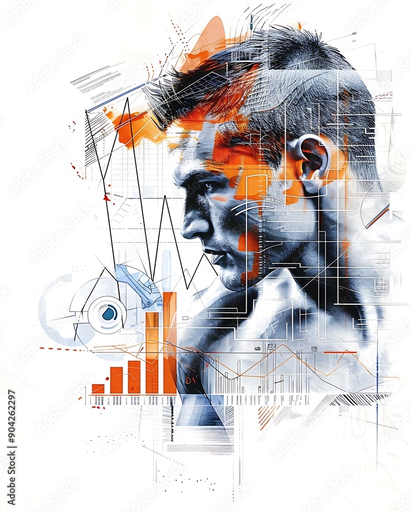 Poster a semi close-up digital painting graph chart illustrating effective workout routines for strength an