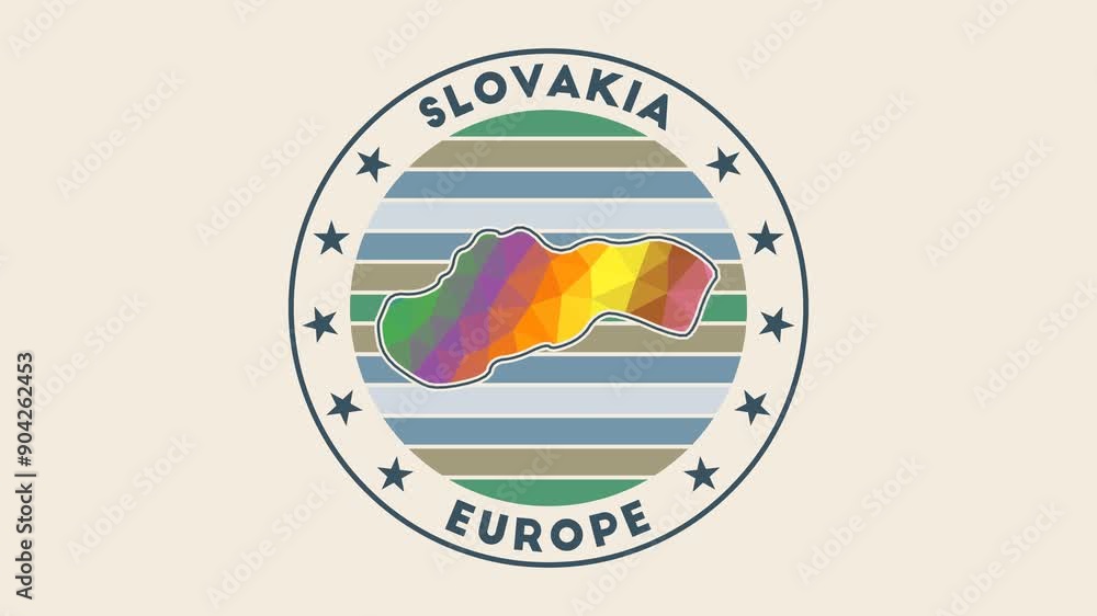 Poster slovakia intro video featuring a badge with the circular name and map of the country in a low poly t