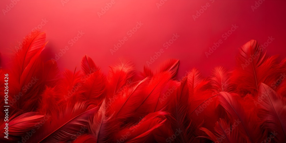 Poster vivid red feathers against bold red background, creating striking visual contrast. ai-created conten