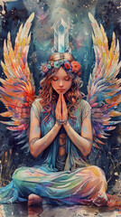  generative illustration. Angel Fairy is in prayer