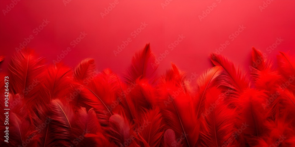 Poster vivid red feathers against bold red background, creating striking visual contrast. ai-created conten