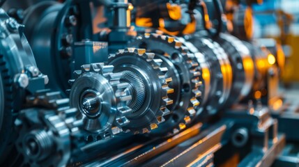 Fototapeta premium Engineering machinery mechanism, industrial gear or cogwheel technology engine equipment, factory business manufacturing design