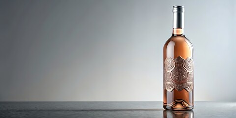 Bottle of ros? alcohol with silver embossed ornaments in a minimalist and photorealistic style, alcohol, ros?
