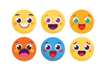 Six Colorful Emojis with Different Facial Expressions