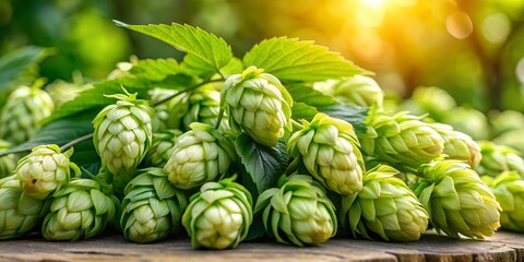 Obraz premium Freshly harvested hops cones with soft, green leaves and cone-shaped structures Generative By AI, leaves