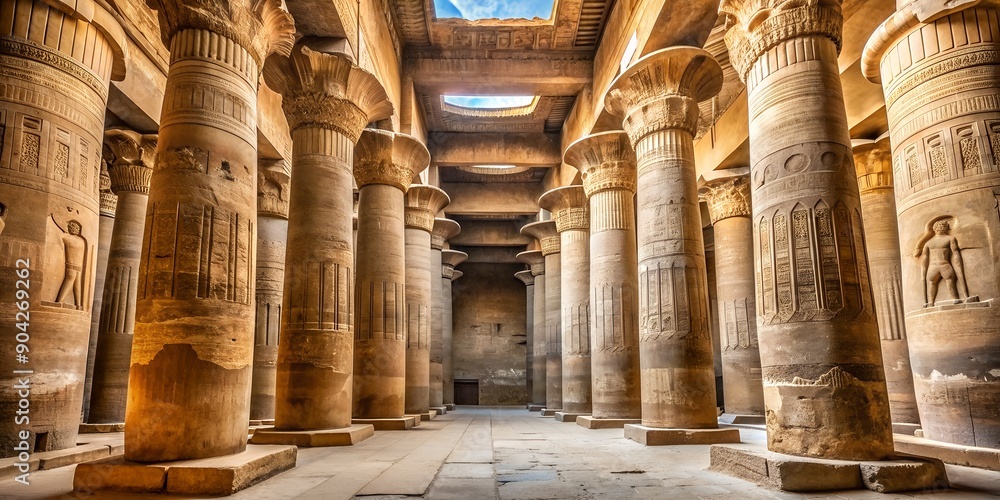 Poster hypostyle hall with towering columns and intricate carvings ai generative, architecture, ancient, eg