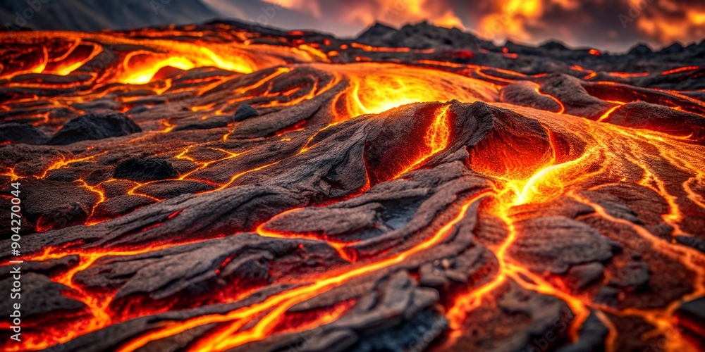 Poster close up of a lava flow of volcano texture background ai-generated content