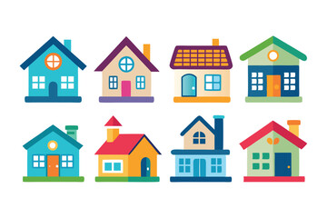 Fototapeta premium Collection of Colorful Cartoon House Icons
