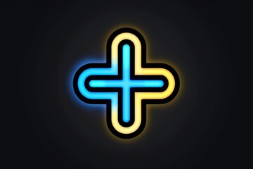 Fototapeta premium A neon blue medical cross icon on a dark background blending modern technology and healthcare symbolism in a vibrant and eye catching design.