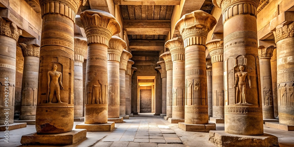 Poster hypostyle hall with towering columns and intricate carvings ai generative, architecture, ancient, eg