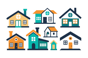 Colorful Cartoon Houses with Various Designs and Features
