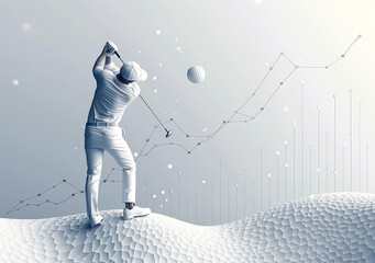 Manager Hitting Golf Ball Drives Business Growth, Rising Chart, Conceptual Business Success, Dynamic Performance, Corporate Strategy, Motivate Team