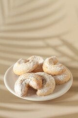 Classic simple vanilla crescents with powdered sugar