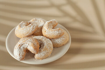 Classic simple vanilla crescents with powdered sugar