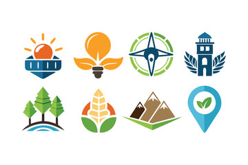 Collection of Eight Colorful Abstract Nature-Inspired Logos