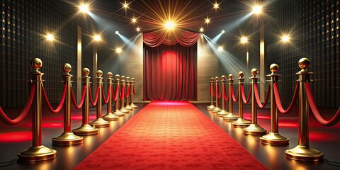 Red carpet event with golden award stage and elegant venue setup, Red, golden, ceremony, award, stage, venue