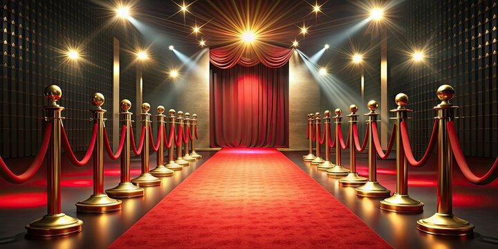 Red carpet event with golden award stage and elegant venue setup, Red, golden, ceremony, award, stage, venue