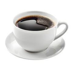 Steaming coffee in white cup on transparent background