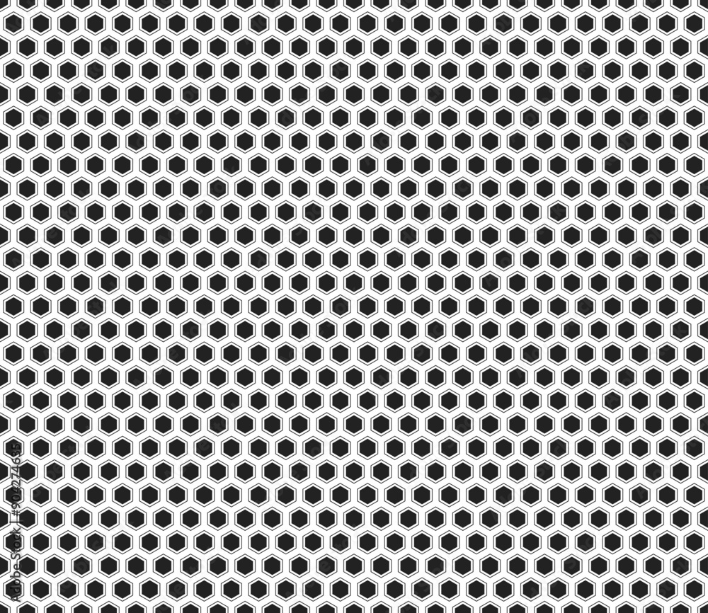 Poster honeycomb hexagons background. hexagon mosaic cells with padding and inner solid cells. seamless til