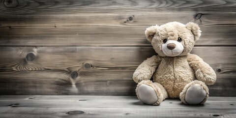 teddy bear on a wooden background Cute teddy bear picture with monochrome background High quality clear and realistic AI Generat