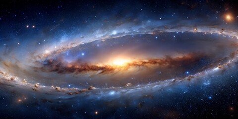 Fototapeta premium Breathtaking panorama of a galaxy s core with star clusters and nebulas Generative By AI