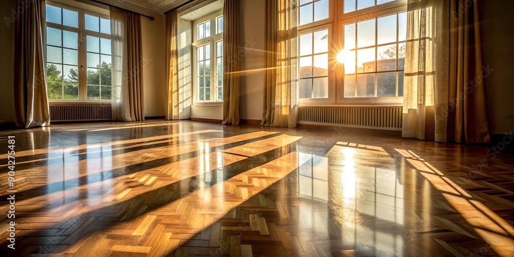 Poster sunlight filtering through the window casting warm patterns on the floor of the living room generati