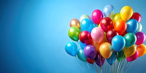 Colorful balloons on blue background with copy space Flat lay AI-Created Content