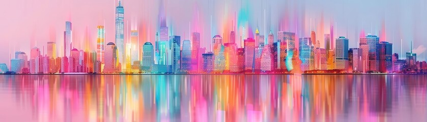 Abstract painting of a city skyline with watercolor splashes, Urban art, Creativity