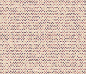Tileable hexagon background. Rounded hexagons mosaic cells with padding and inner solid cells. Small hexagon geometric shapes. Multiple tones color palette. Seamless pattern.