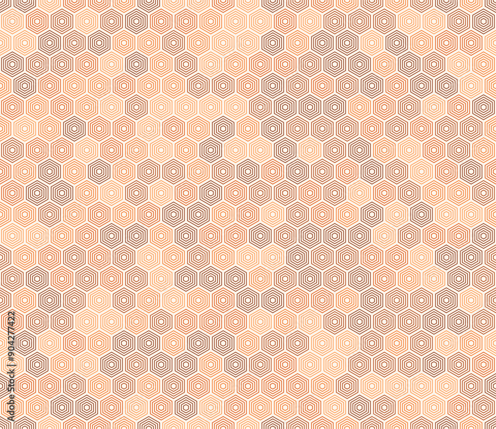 Aufkleber honeycomb mosaic background with hexagon stacked mosaic cells in orange color tones. seamless patter