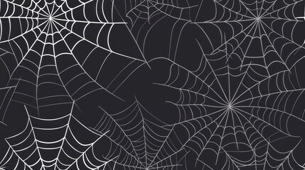 Seamless Pattern of White Spider Web on Black Background.