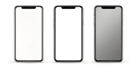 three phones mockup set with blank screen Smartphone isolated on white background Mobile Phone Template Generative AI