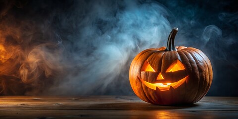 Mysterious Illuminated Pumpkin AI-Generated Content, dark, glowing pumpkin, orange, eerie