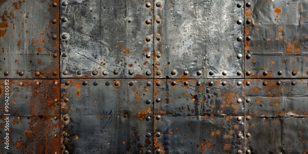 Poster rustic metal texture with aged patina and rusty spots, adding industrial charm to any visual concept