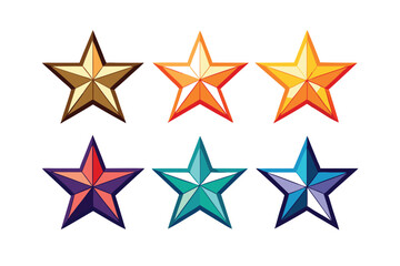 Fototapeta premium Six Multicolored 3D Stars with White Background