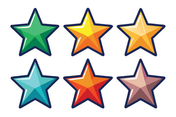 Fototapeta premium Six Colorful Cartoon Stars with Black Outlines