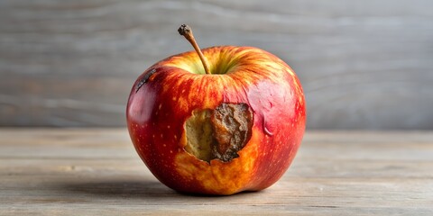 Fleshy red apple with brown decay oozing out AI Generative, apple, juicy, red, fruit