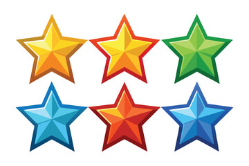 Six Colorful Cartoon Stars with a White Background