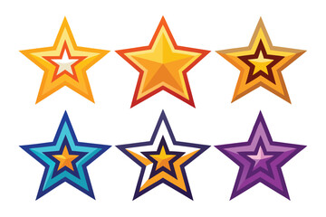Set of Six Multicolored Star Icons with Inner Stars