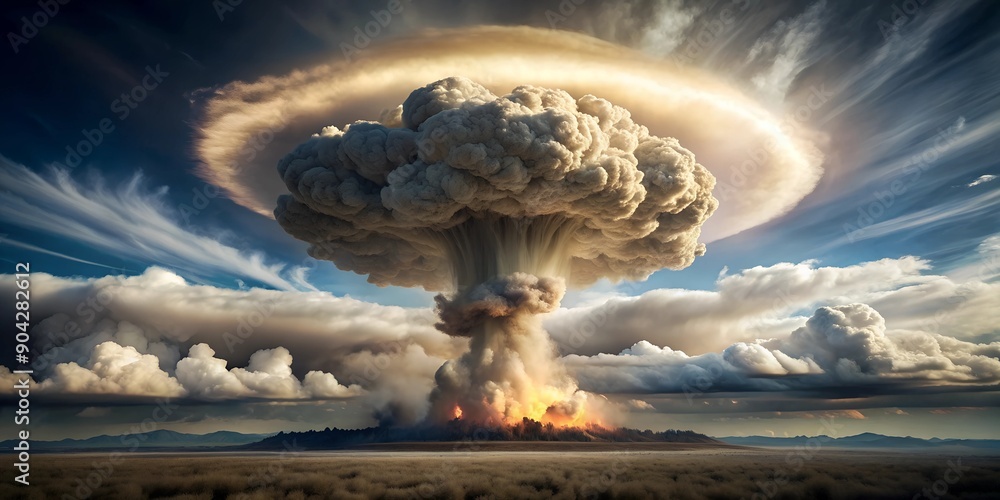 Poster massive mushroom cloud emerges from the aftermath of a devastating nuclear explosion creative ai