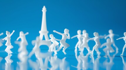 Paris, France Olympic vector illustration design, Eiffel Tower, blue tone