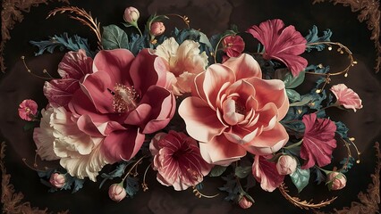 Abstract floral background with flowers and rose flower